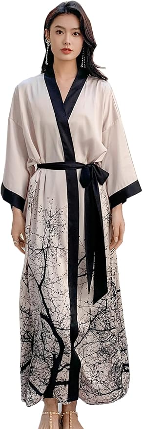 Flower Satin Kimono Robe