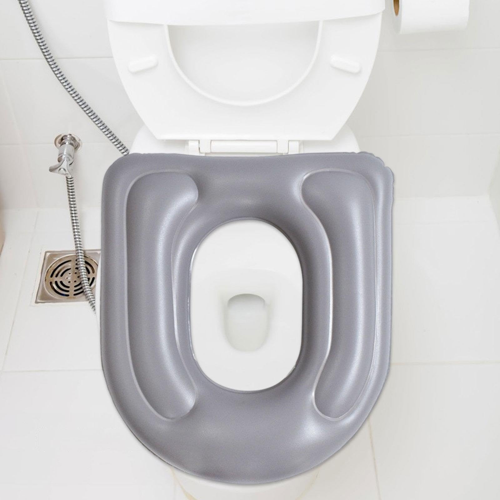 Cuscino per sedile WC gonfiabile con ventose, multifunzione, comodo, con gonfiaggio ad, per uomini in viaggio, Grigio