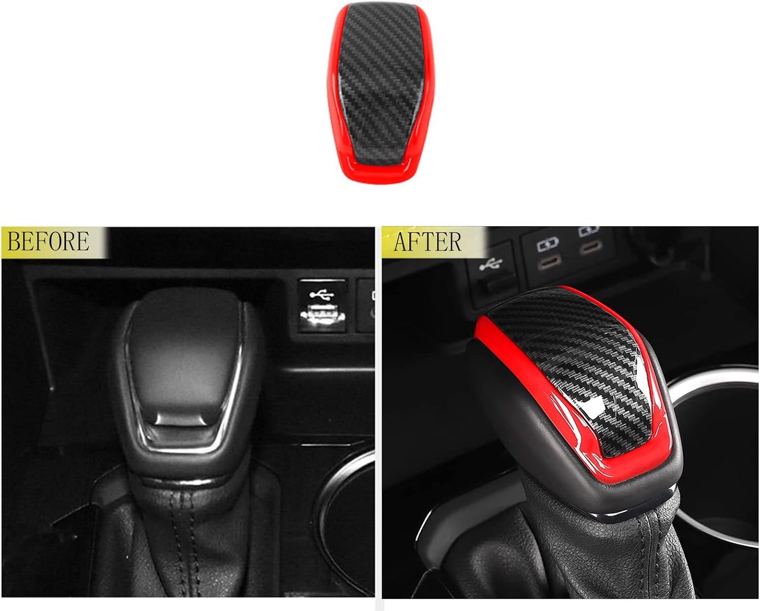 Car Accessories Gear Stick Shift Knob Trim Auto Gear Shifter Knob Decoration Sticker Head Trim Compatible with Toyota Highlander 2021-2023 2024 2025 ABS 1PC(Carbon Fiber Style with Red)