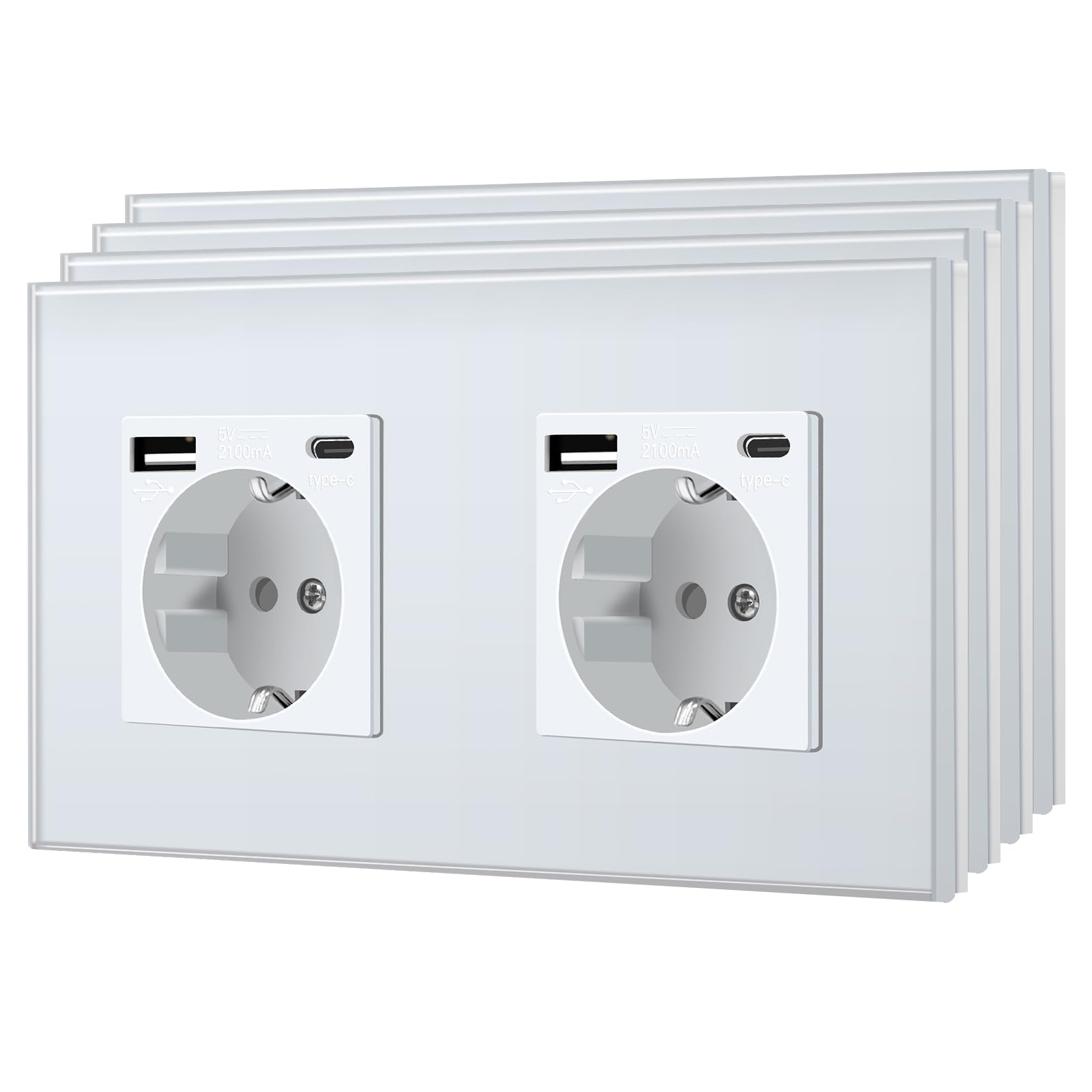 BSEED Enchufe de Pared con USB C,Enchufes Dobles Empotrados con Cristal,Toma de Corriente,Seguridad infantil,Fácil de Instalar,M Serie,2 Enchufes con USB y Tipo C,157mm Blanco — view 10