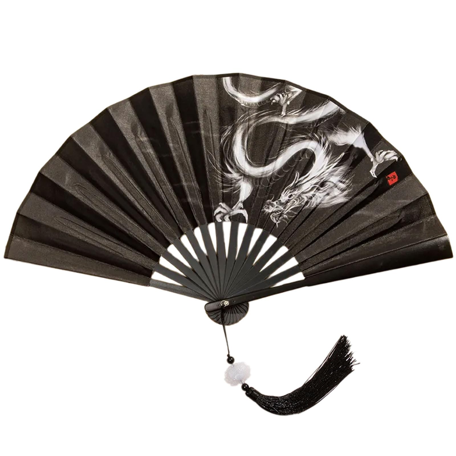 Jazuaiao Chinese Double Sided Painting Folding Fan Vintage Handhelds with Tassels Foldable Hand for Parties Photography Hand
