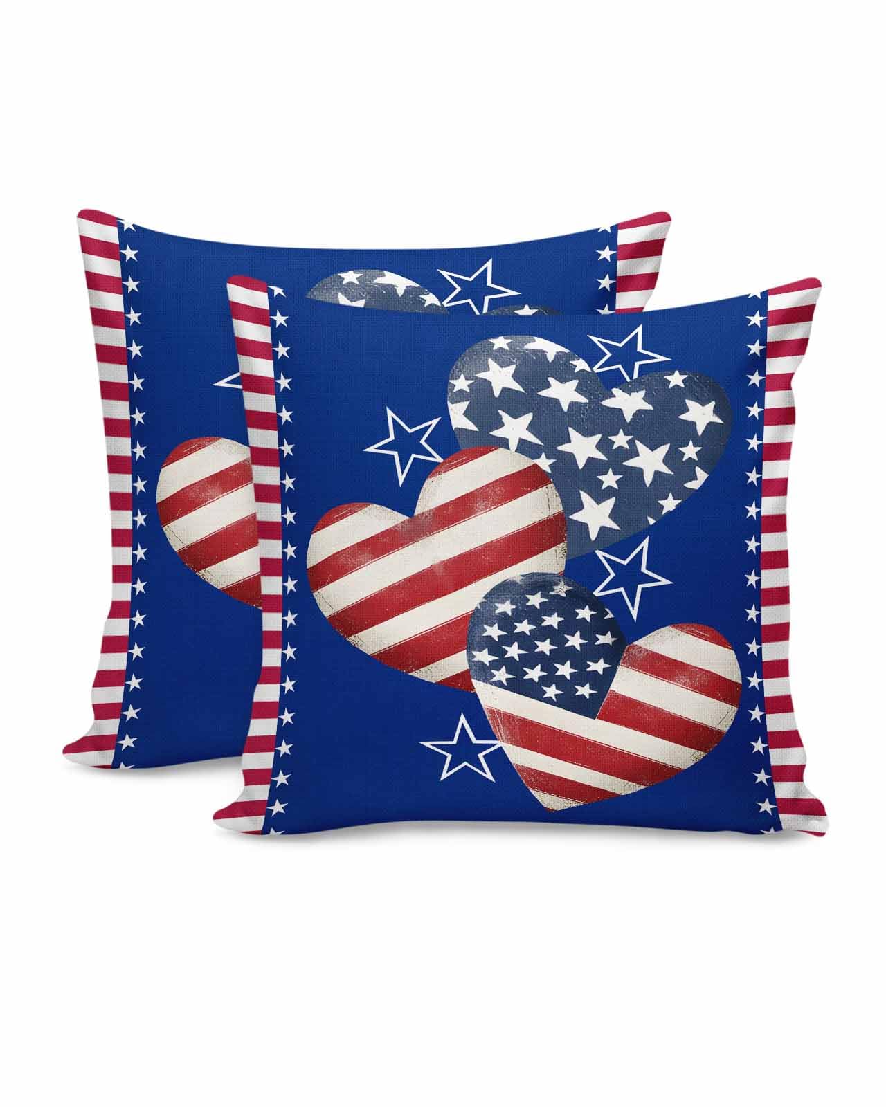 4th of July Throw Pillow Covers 18x18 Inch Set of 2 Patriotic Love Decorative Pillows Cushion Case Red White and Blue Star Stripes Soft Pillowcases