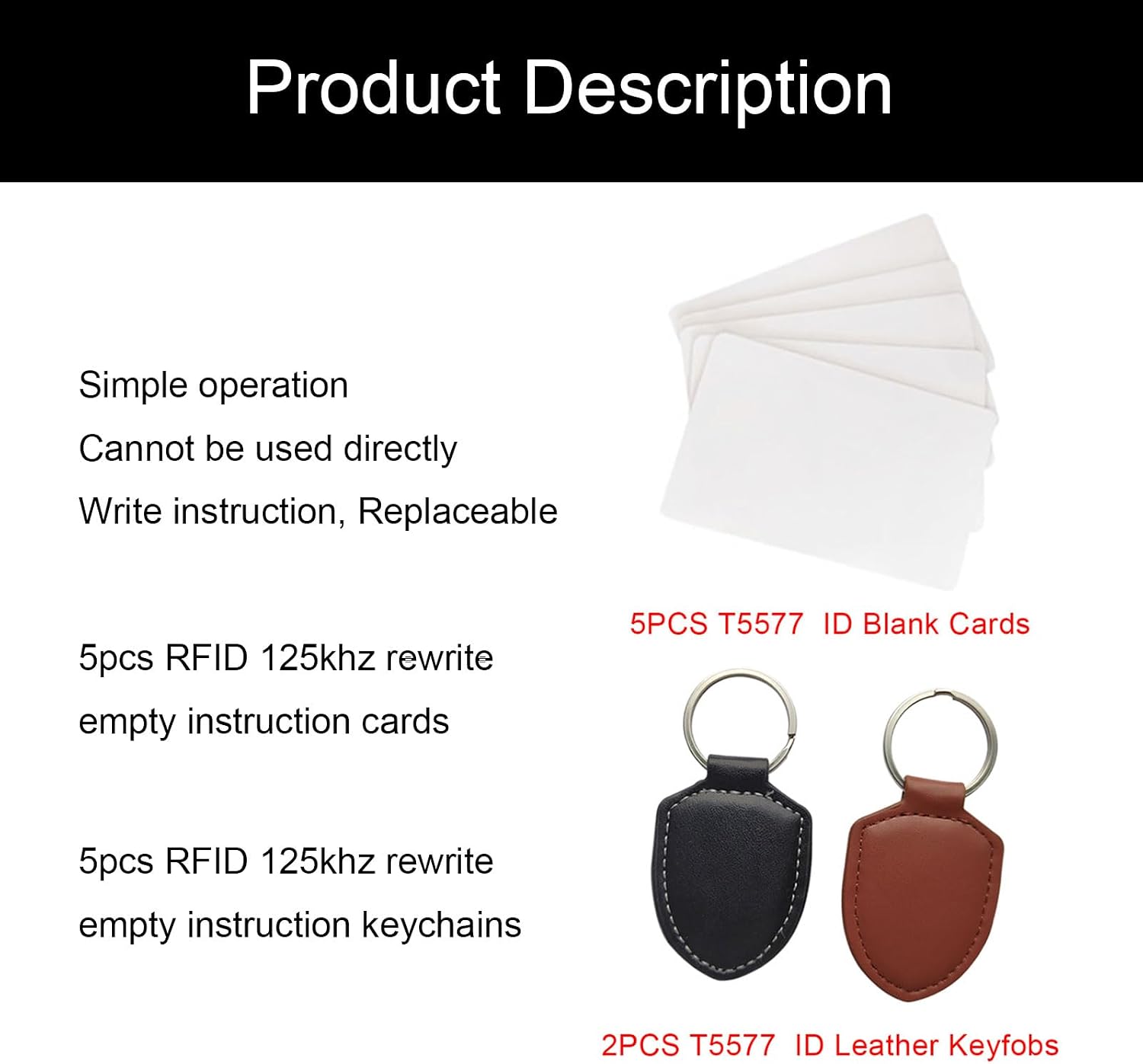 RFID Handheld 125khz Copier RFID Smart ID Card Duplicator Used for T5577 or EM4305+5pcs ID rewrite Cards +ID Leather 2pcs Keychains