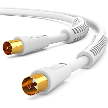 HB-DIGITAL 5 m TV Antenna Cable (IEC Male to IEC Coupling) Coaxial Cable HDTV 4-Way Shielding 2x Ferrite Core Sheath Current 