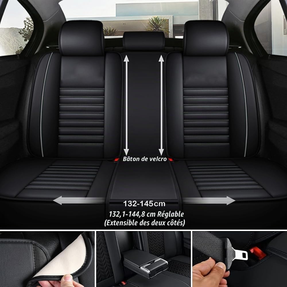 Lot de 5 housses de siège de voiture universelles en cuir synthétique pour Mercedes-Benz Classe B Classe C Classe E GLB GLC GLE - Respirantes, imperméables et résistantes à l'usure (noir)