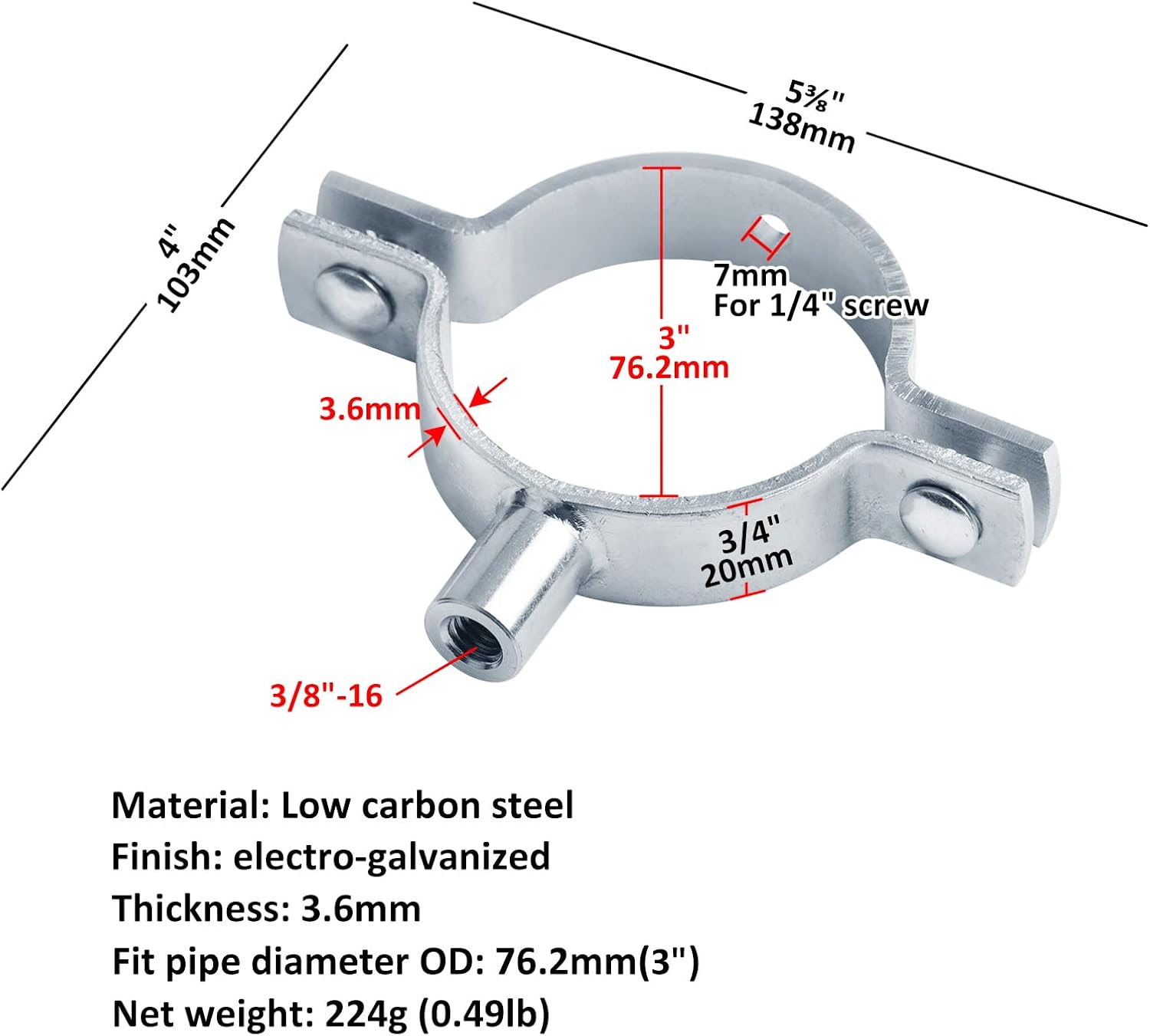 8 Pcs Heavy Duty Split Ring Pipe Hangers, Fits 3" O.D. Tube, for 3/8"-16 Threaded Rod, 5/32" Thick