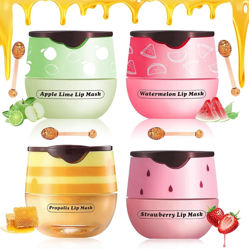 Kit com 4 bálsamos e máscaras labiais XTJXTJ Honey, Strawberry, Apple Lime e Watermelon