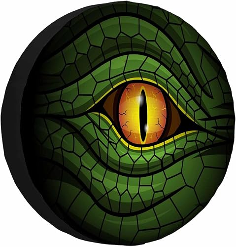 MIYASANG Fundas de neumáticos verdes con ojos de reptil para remolques, ojos cómicos, dinosaurio, raptor, cocodrilo, lagarto, caravana, cubierta de