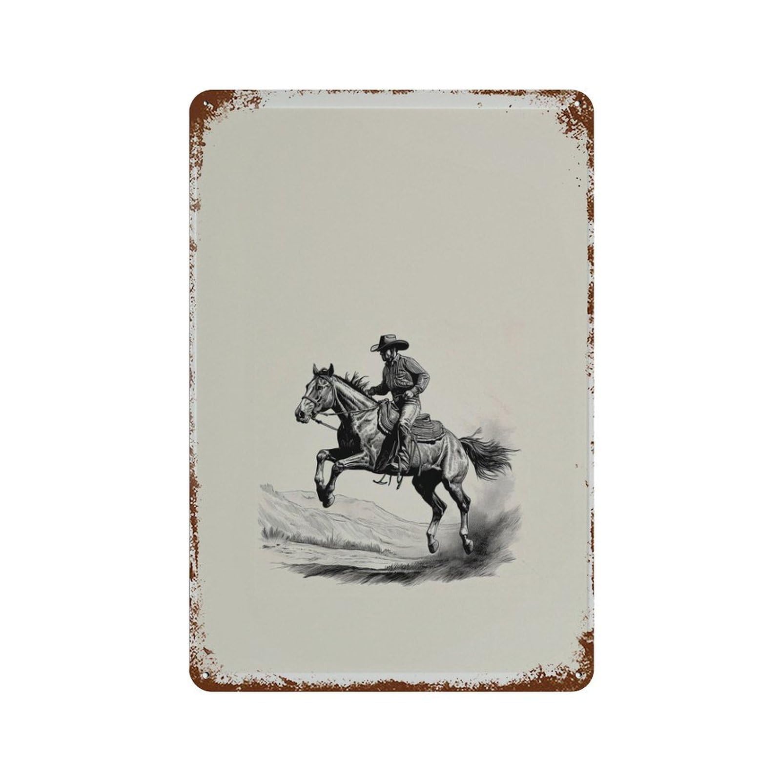 xiaoxiaoshen Vintage Cowboy Horse Illustration Western Fine Poster Black And White Wall Decor Art Metal Tin Poster Modern Home Decor Art Home Bar Shop Decorations Vintage Sign 30x20cm