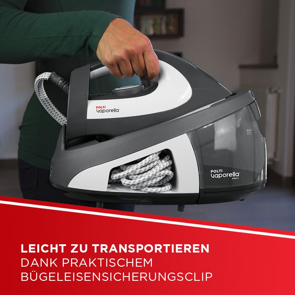 Polti Vaporella Simply VS10 12, Dampfbügeleisen mit herausnehmbarem 1,5-Liter-Wassertank, max. Pumpe 6,5 bar, Leistung 2200 W, ECO-Funktion, Grau und Weiß