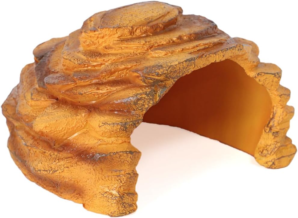 Reptile Rock Hide Cave Hiding Place,Rock Basking Platform,Terrarium & Aquarium Decor,Reptile hideout,Great for Lizards,Snakes,Turtles,Geckos,Frogs,Amphibians,Small Animals - Lagrge Size(Yellow-Orange)