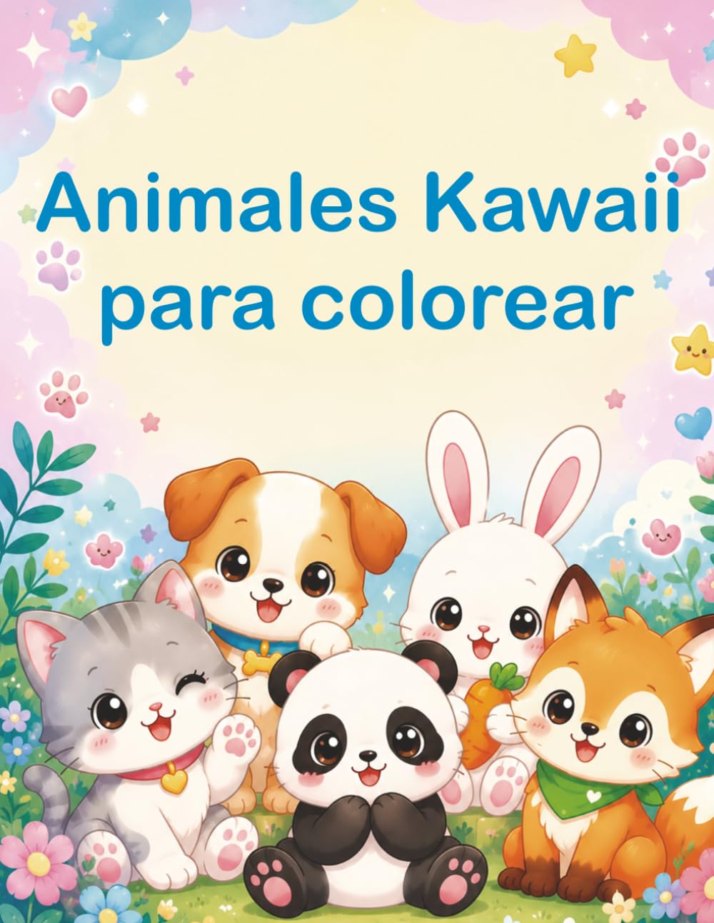 Animales Kawaii para colorear: Libro infantil con dibujos adorables de gatos, perros, pandas, conejos y animales tiernos para niños de 4 a 8 años.