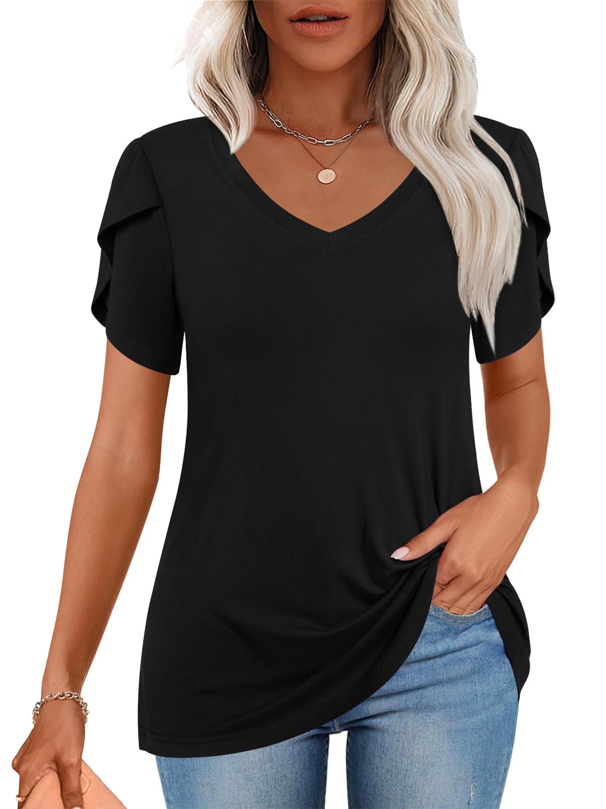 CATHY 2025 Womens Tops Summer Short Sleeve V Neck Tunic T-Shirts Blouse S-4XL