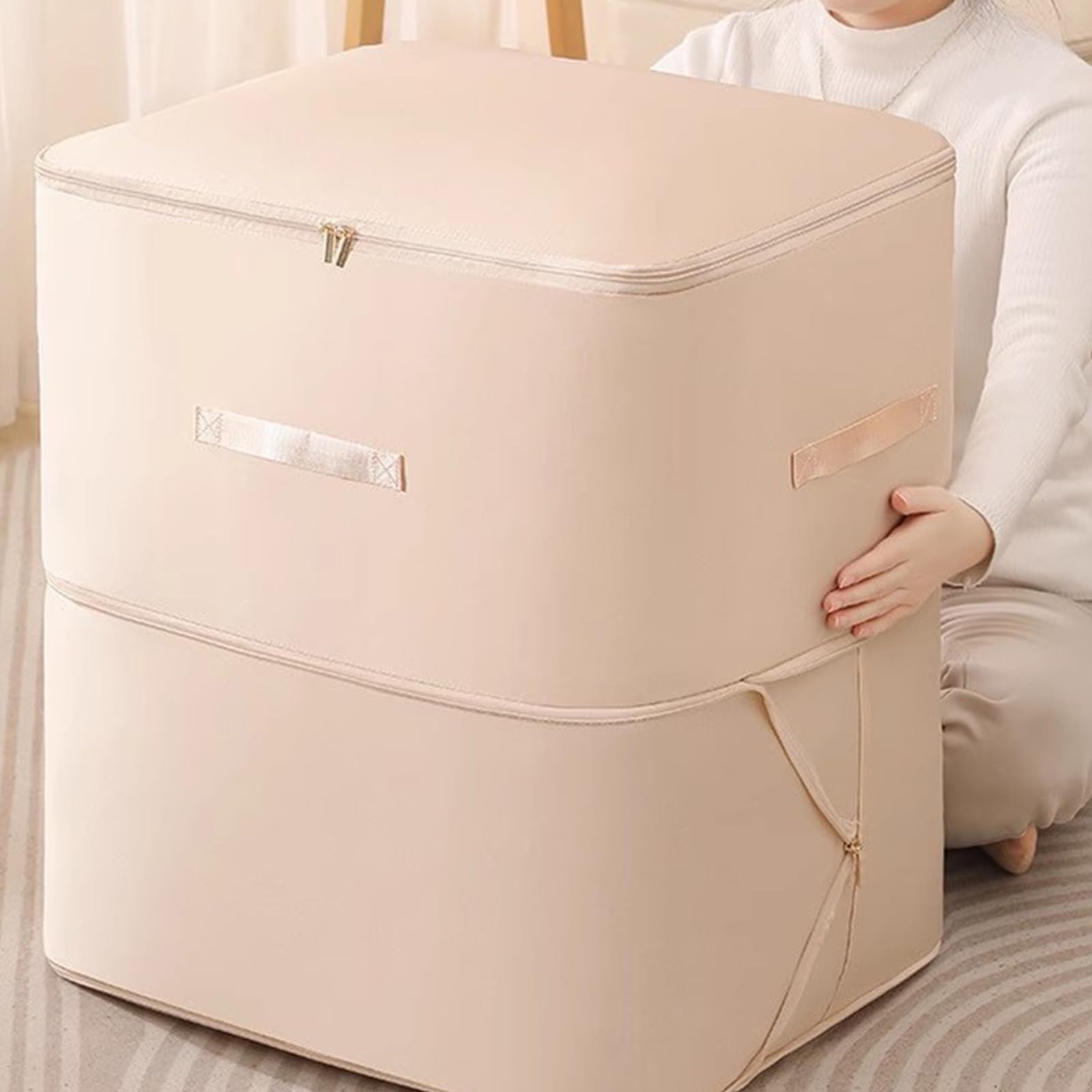 4 contenitori per biancheria da letto a doppio strato, capacità 125 l, contenitore organizer per coperte, trapunte, vestiti, piumini, finestra trasparente