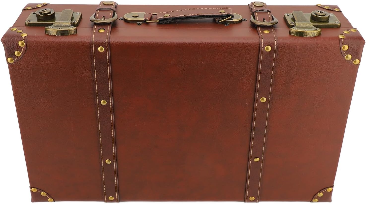 Mini Leather Suitcase Vintage Small Carry On Overnight Case with Shoulder Strap for Travel Trunk Photography Props Brown