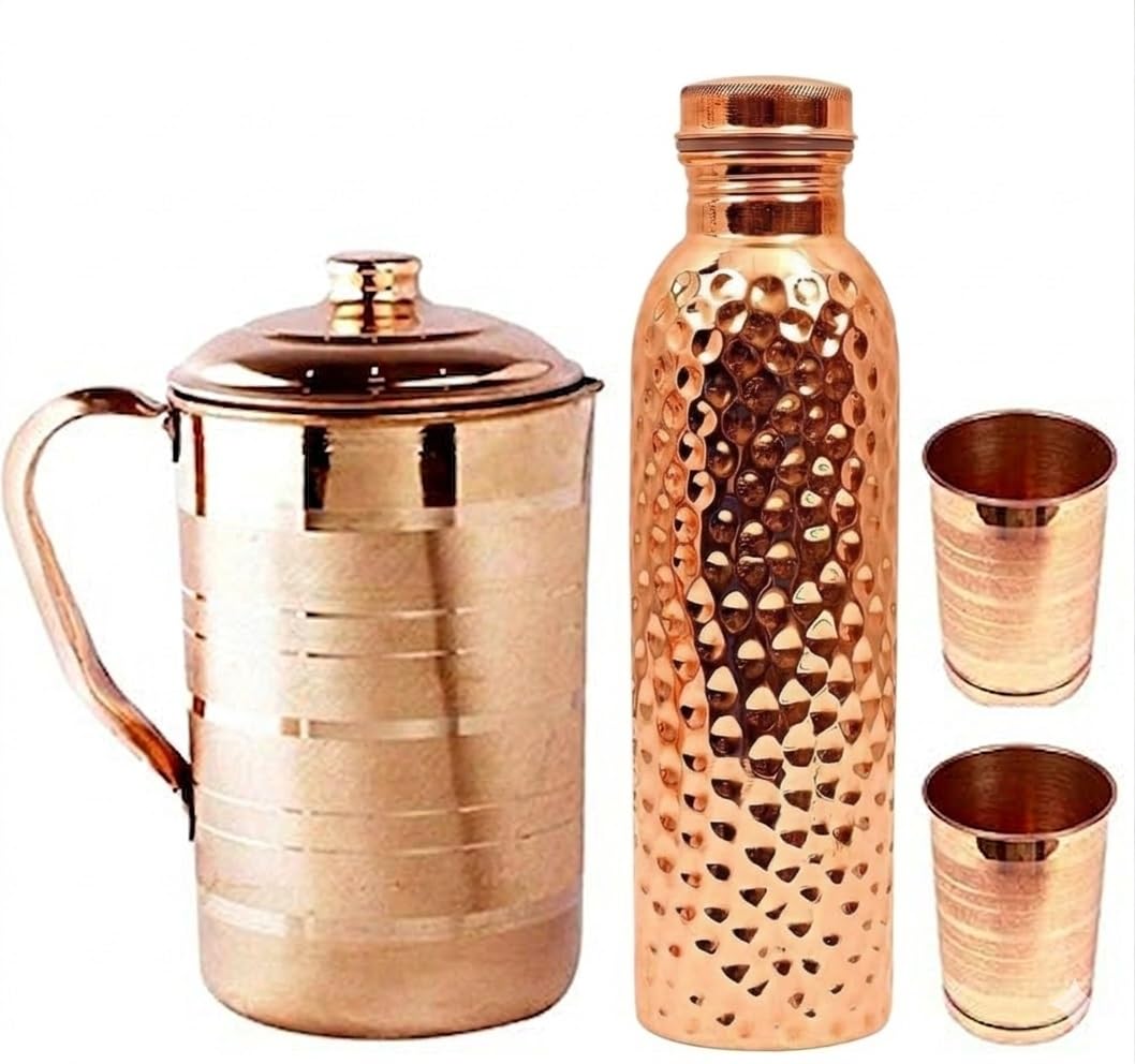 Pichet en cuivre pur bouteille ayurvédique étanche et verres à boire BRACOP