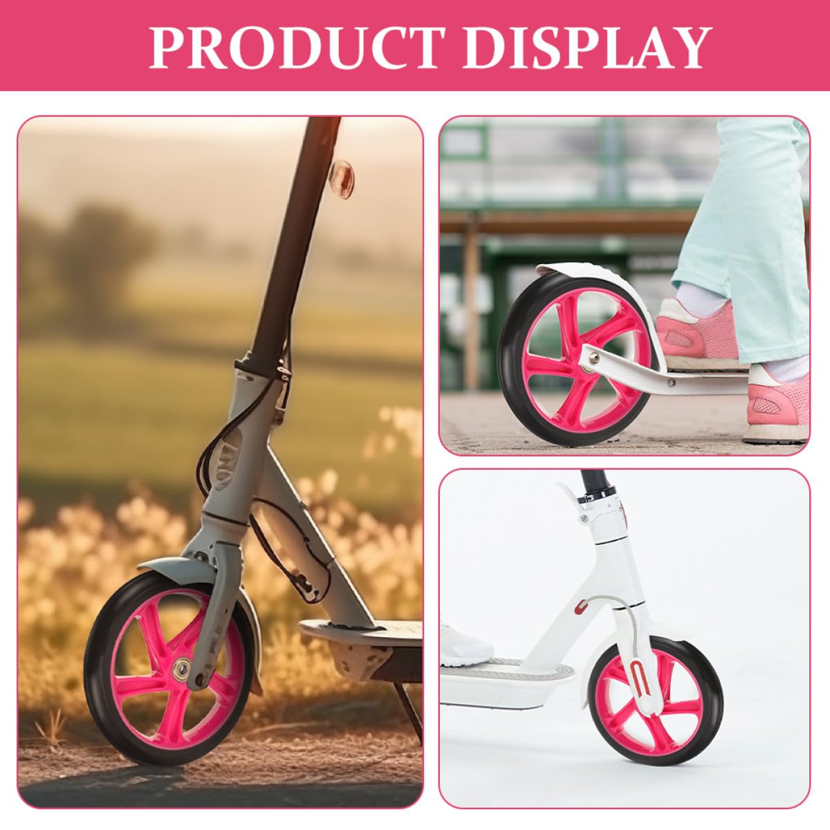 Kichvoe Ruote per Monopattino Elettrico in Pu ad Alta Durezza e Resistenza allo Strappo, 1 Paio di Ruote Elastiche Rosse per Scooter Stunt e Sport