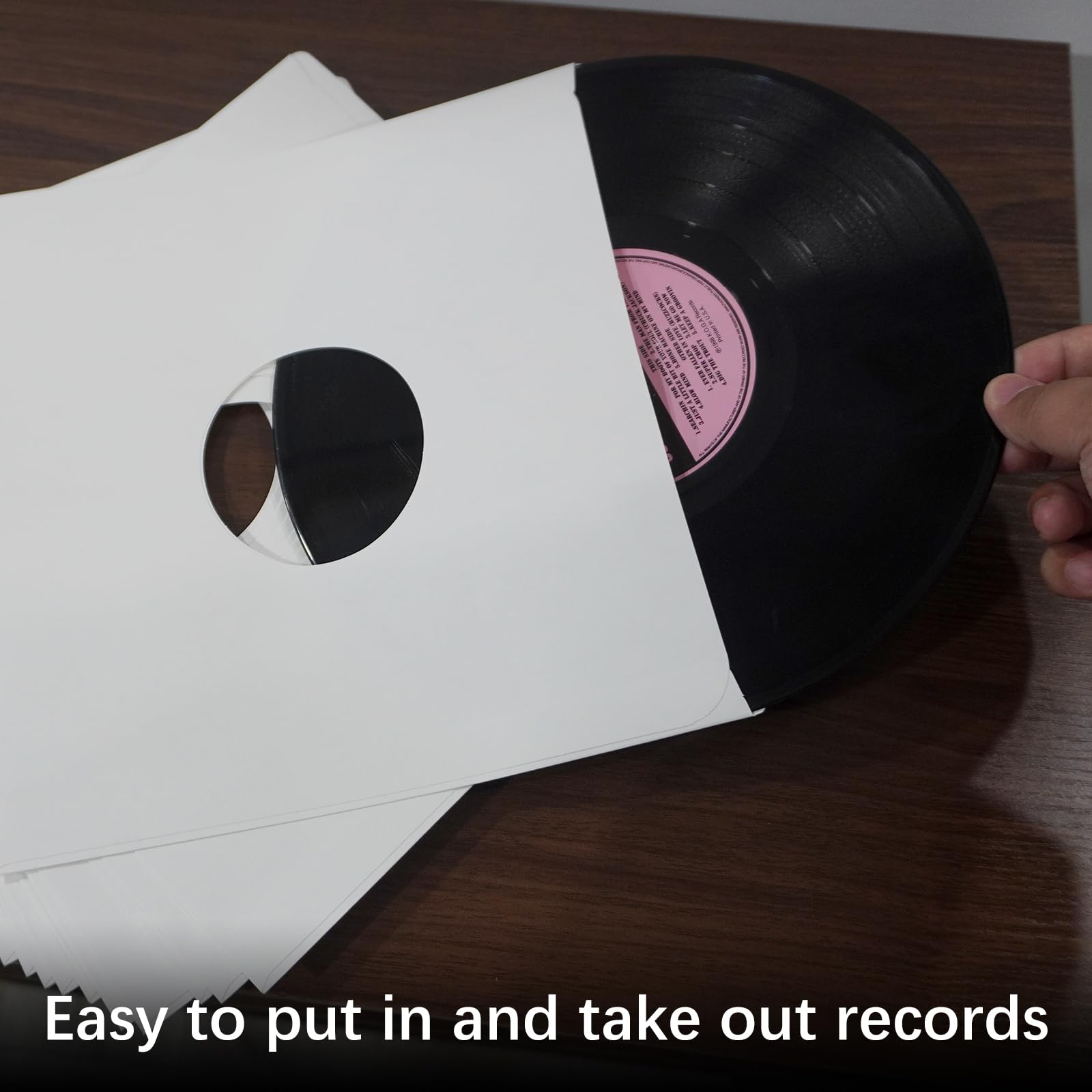 20 fundas interiores para discos de vinilo, fundas interiores de papel pesado sin ácidos, fundas interiores cuadradas de papel kraft blanco con agujero para álbumes LP (12 pulgadas)
