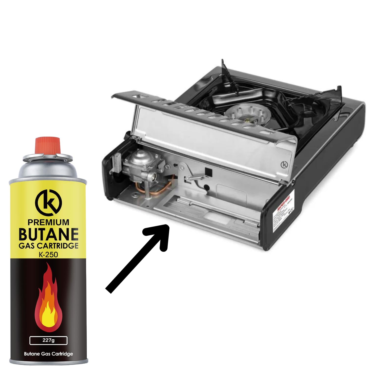 KROWN - Pack de Cartuchos K-250 de Gas Butano 227g para Hornillos Quemadores, Cartucho de Gas para Camping K-250, Bombonas para Sopletes (12 Unidades)