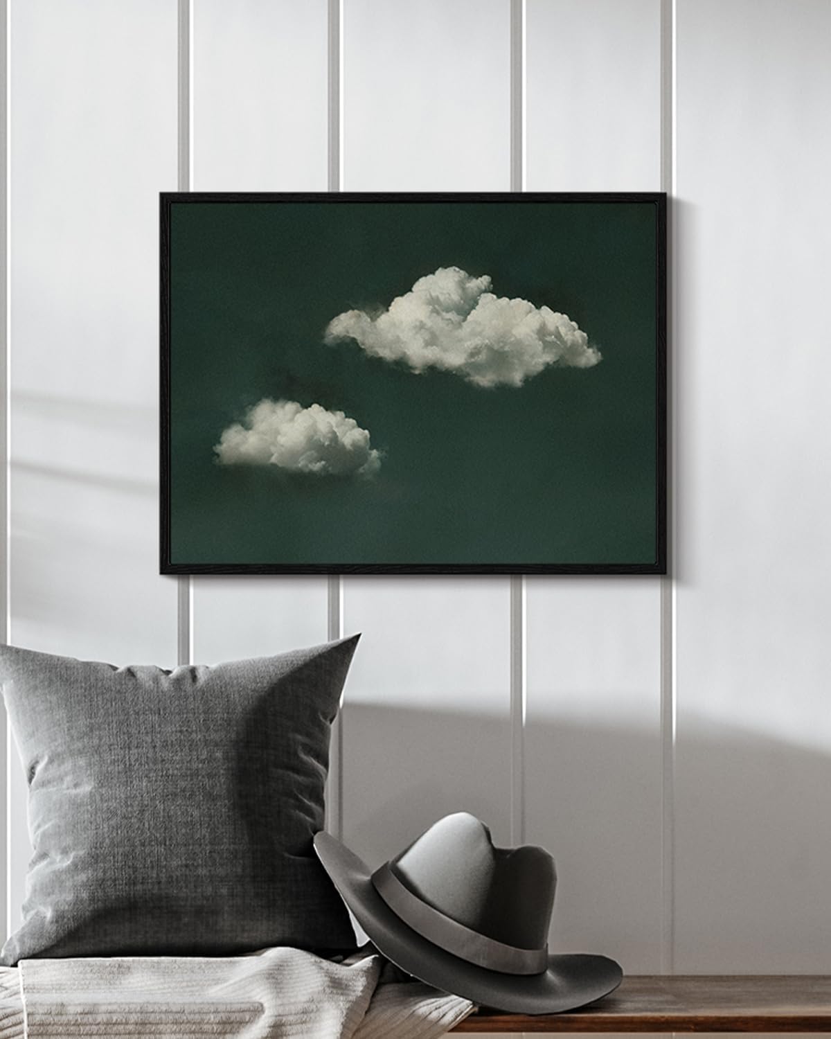 Vintage Black Framed Canvas Wall Art 12x16 Dark Blue Moody Cloud Painting, Abstract Minimalist Surreal Art Zen Sky Canvas Print, White Clouds Nature Home Artwork Bedroom Bathroom Decor - Image 2