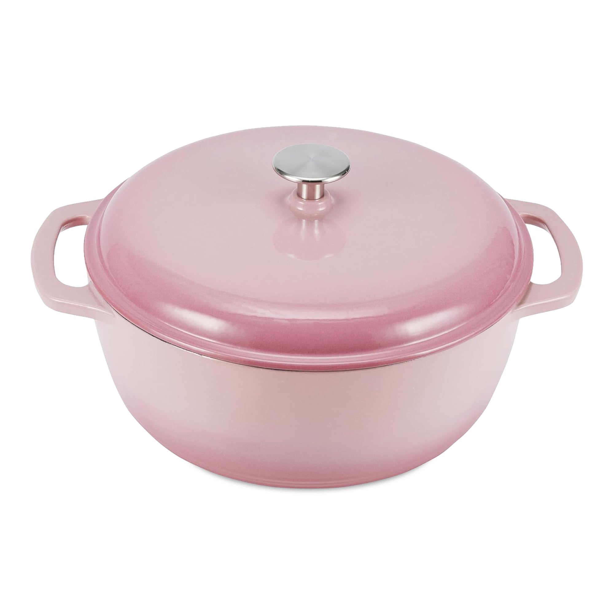 Photo 1 of Amazon Basics Enameled Cast Iron Dutch Oven Pot with Lid, Round, Dual Handles, Heavy-Duty, Oven Safe for Stews, Roasting, Baking, 6-Quart, Light Pink