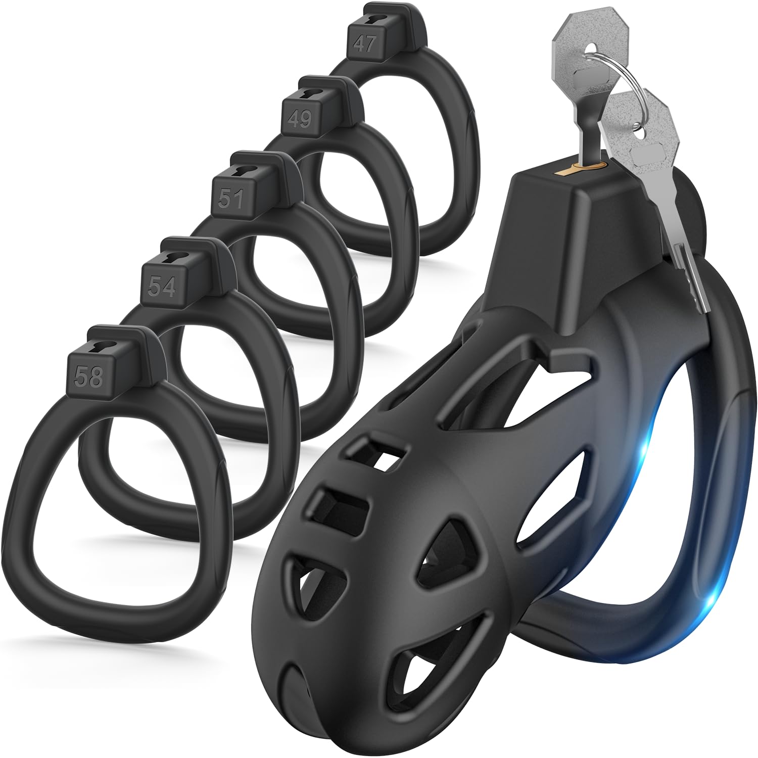 Yivans Harz Keuschheitskäfig Sex Spielzeug für die Männer Keuschheitsgürtel Cock Cage mit 5 Penisringe, SM Fetisch Extrem Penis Bondage Hohldesign Atmungsaktiv Peniskäfig