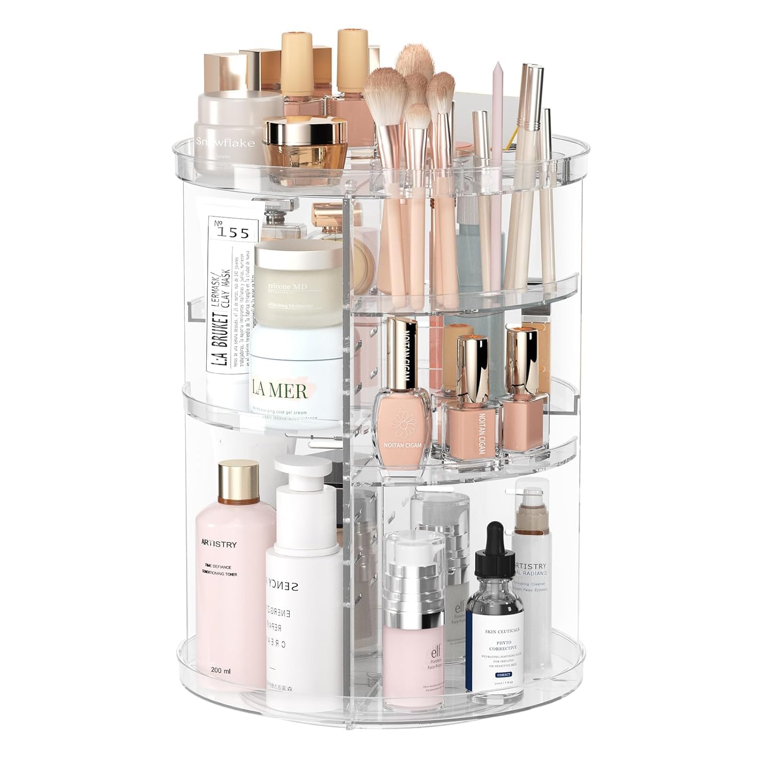 LillGo Spinning Makeup Organiser - 360° Rotating Makeup Organizer for Bathroom,4 Tier Adjustable Cosmetic Storage Cases and Acrylic Organiser