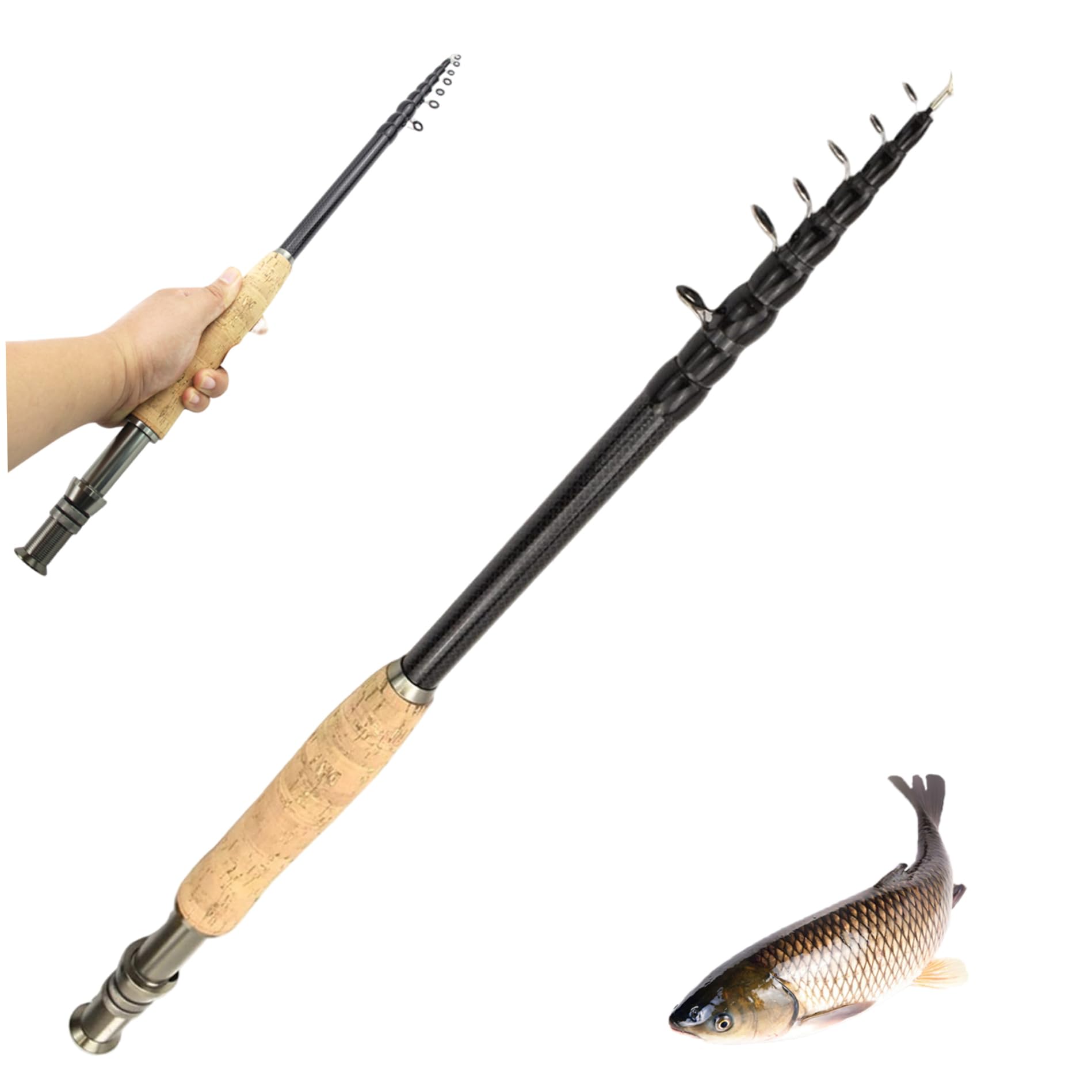 Canne à pêche télescopique de 7, 9 Pieds, Canne à pêche la Mouche en Carbone Portable et légère avec poignée Souple pour Accessoires d'extérieur télescopique