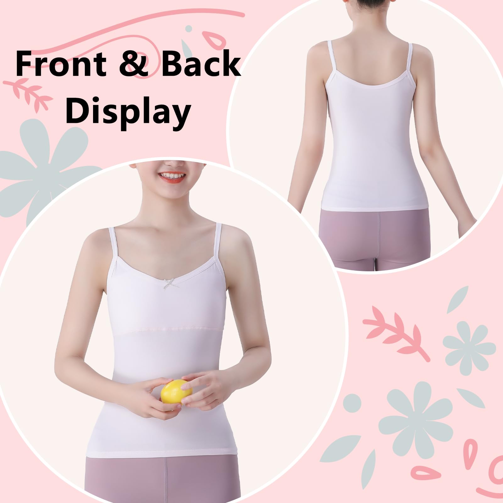 7-12 Jahre Mädchen Unterhemd mit leichten Polstern Teenager-Mädchen-Camisole aus Baumwolle Tanktops Trainings BHS Unterhemden 4Pack