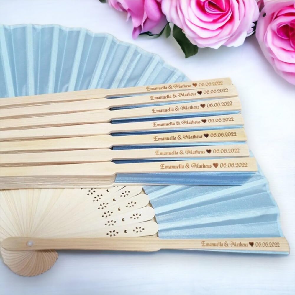 Éventails de mariage personnalisés pliables pour invités - Lot de 30