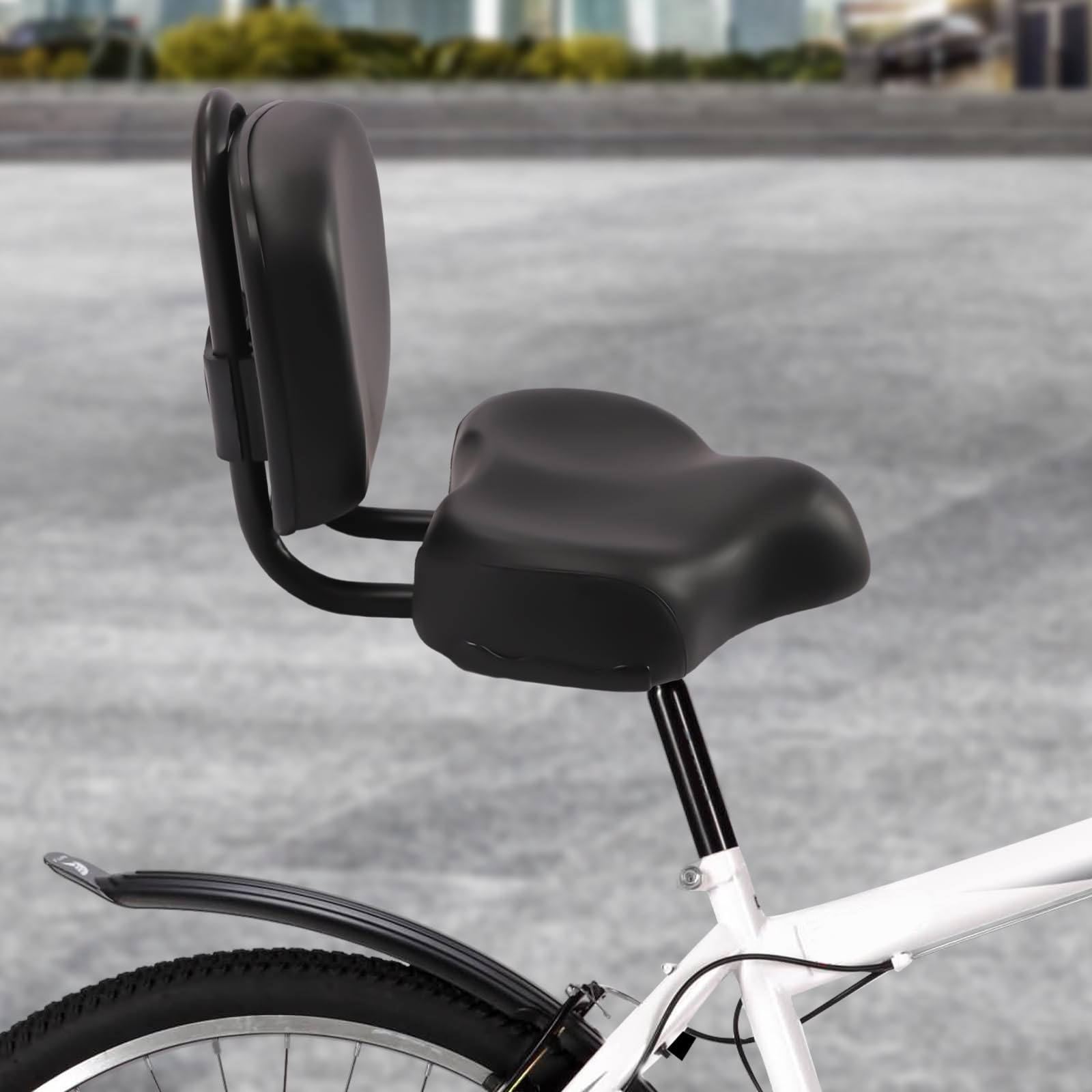 Tricycle Saddle Full Black, Oversized Comfort Seat with Backrest, Wide Foam Cushion for Adult Trike, Universal Clamp Post Mount, Shockproof Bike Chair for Cruiser Recumbent, Cloud Soft Pad : Sports
