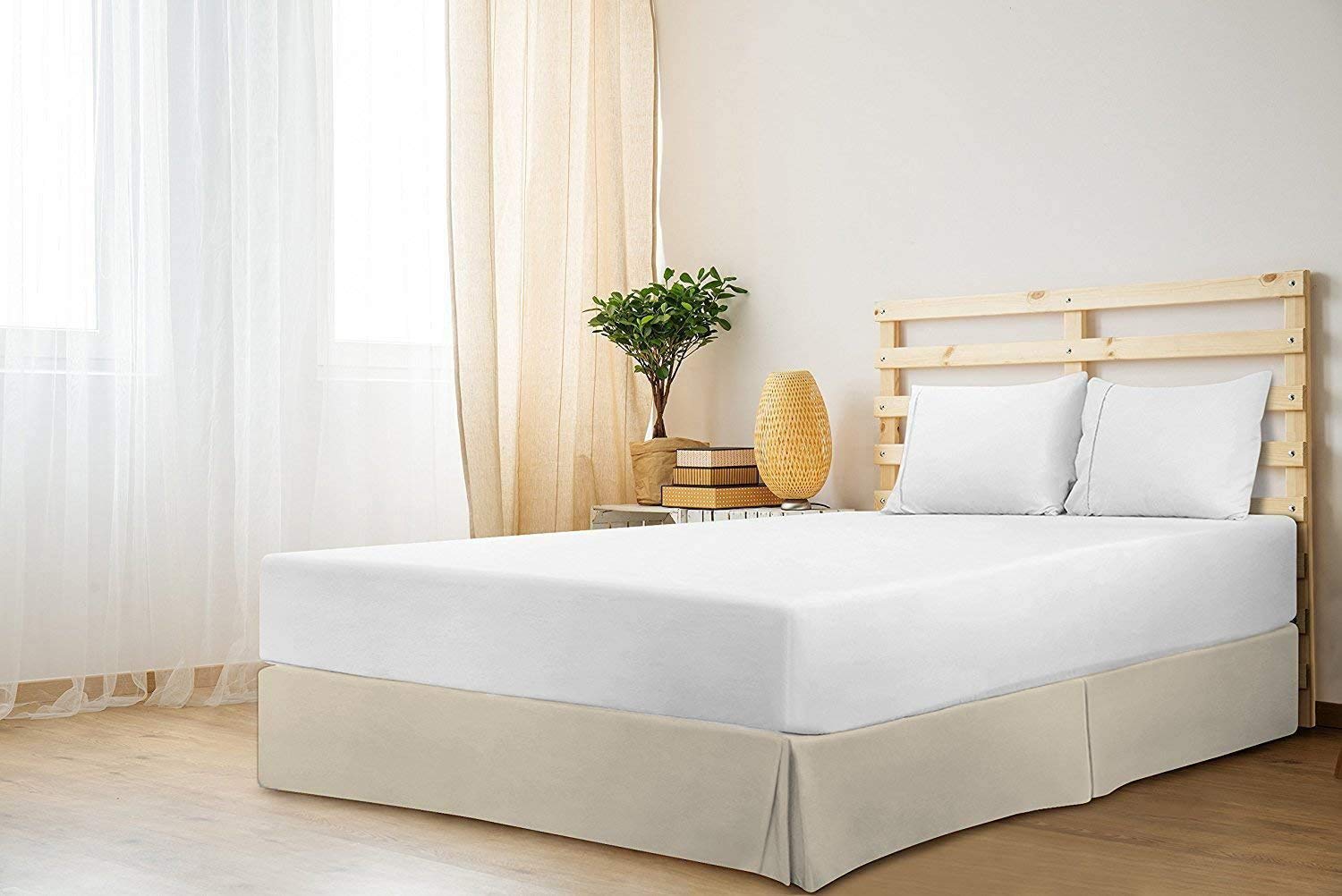 Bed Skirt Cal-King 18 Inch Drop Solid Ivory 100% Cotton Hotel Quality Tailored Drop, Wrinkle & Fade Resistant