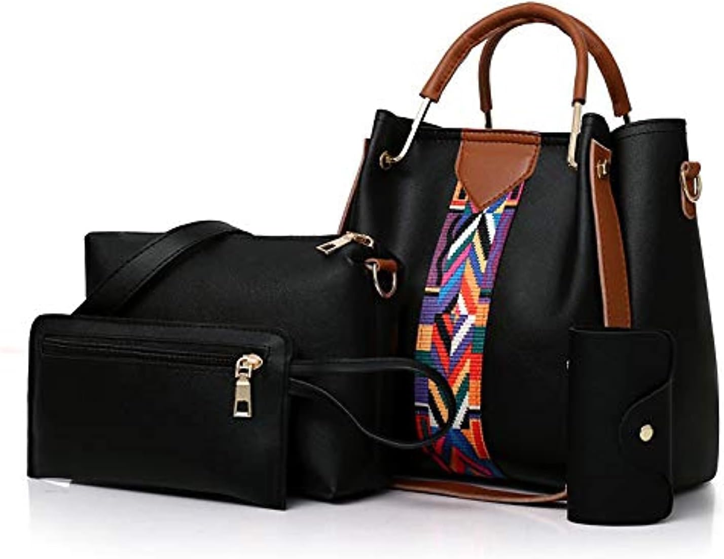 Brandsho - Women PU Leather Shoulder Bags and Handbags Tote Bag Set of 4 for Shopping and Travel (Black), black