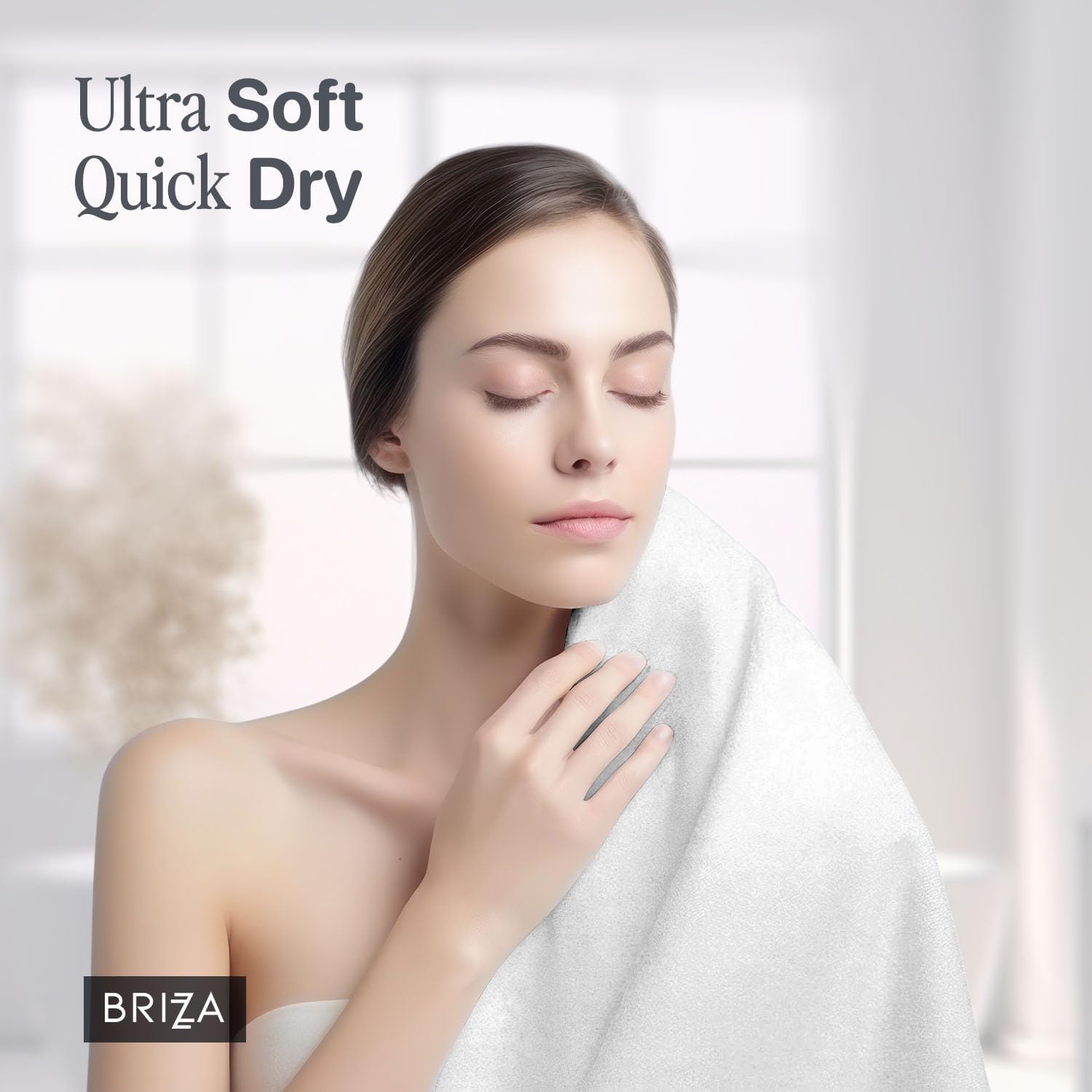 Brizza Flume Home Collection 4 Piece Bath Towel Set for Bathroom, 100% Cotton, Turkish Towels Premium Quality 27x54 in Extra Large Bath Towels 4-Pack, Bathroom Shower Towels (White)