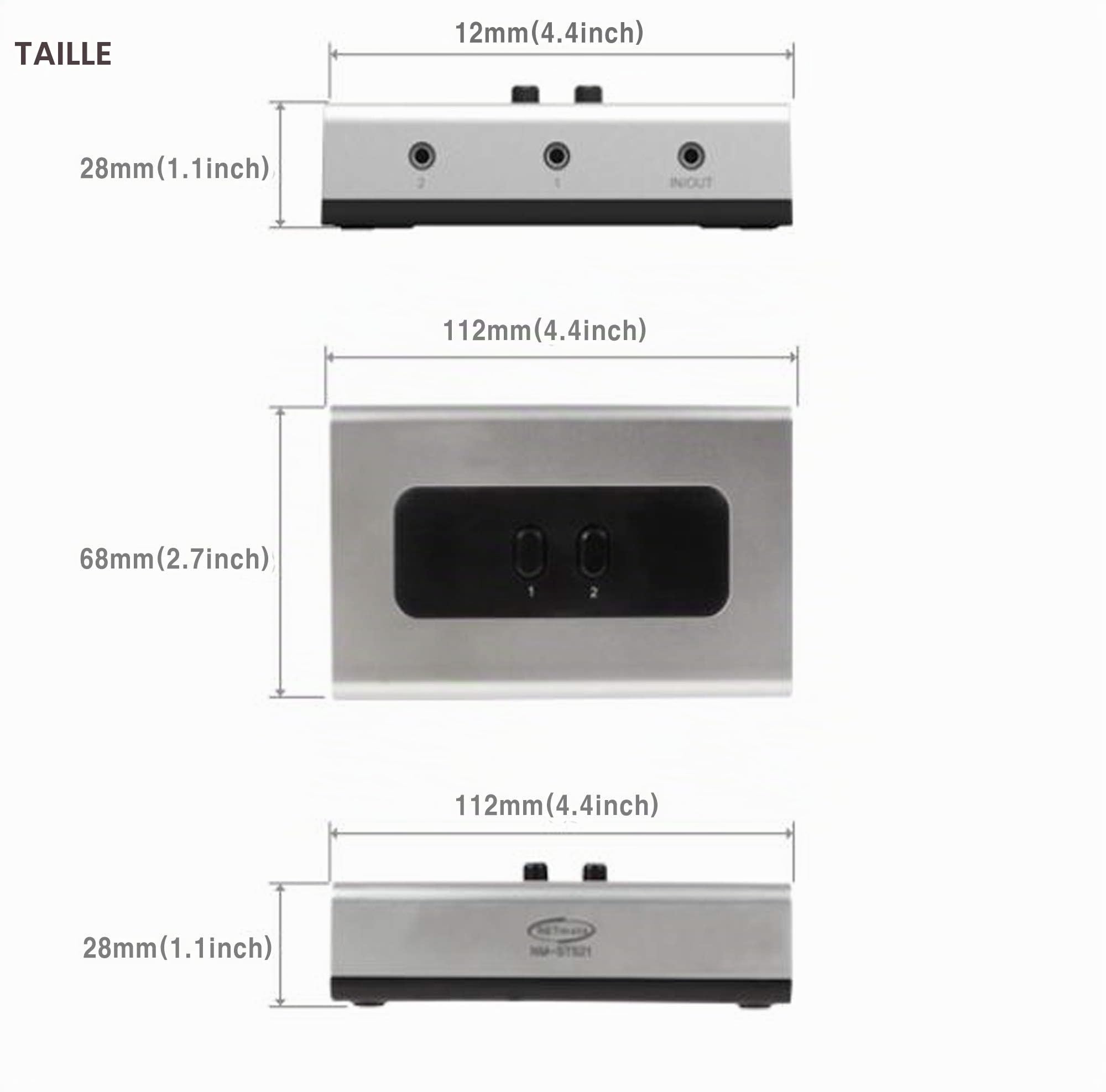 Commutateur Manuel stéréo 2 Ports 3,5 mm avec sélecteur de Haut-parleurs Audio AUX (Trou de Montage Mural intégré, Mur ou Table Disponible)