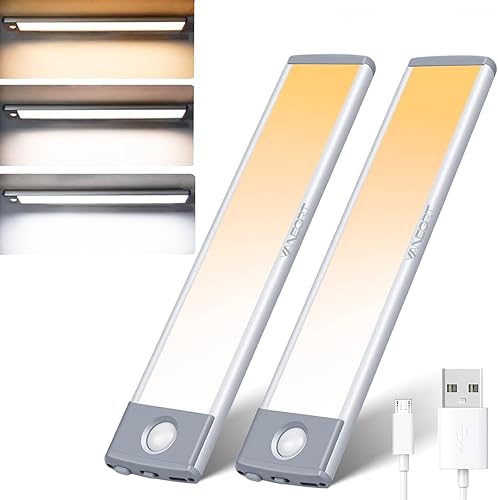 Miniatura 1 de Under Cabinet Motion Sensor Lights 3 Color Temps, 2 Packs Stepless Dimming Rechargeable Closet Lights, 35 LED Magnetic Wireless Night Lights, Under