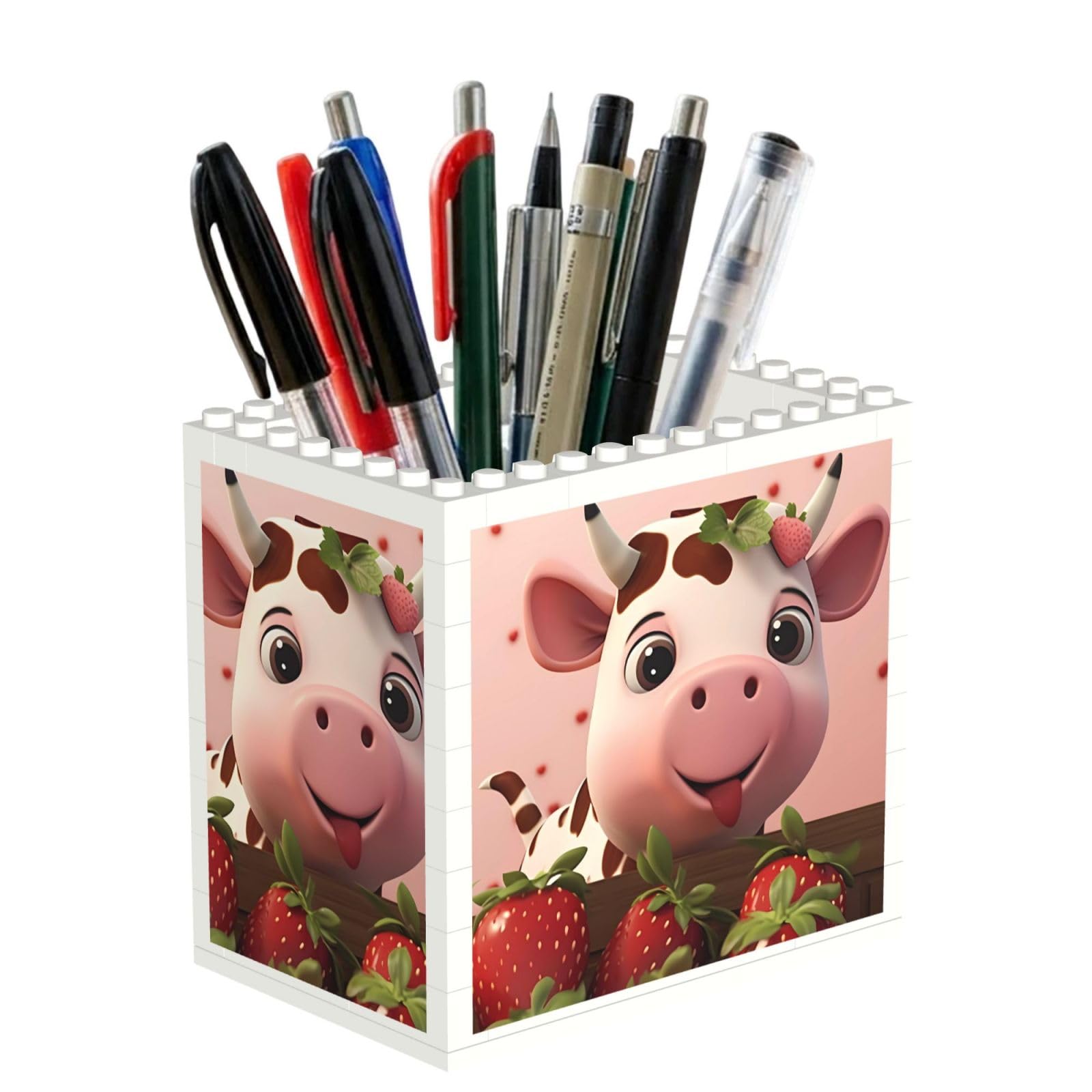 SXZVVBN Cows and Strawberries Building Block Desk Tidy ABS Organiser