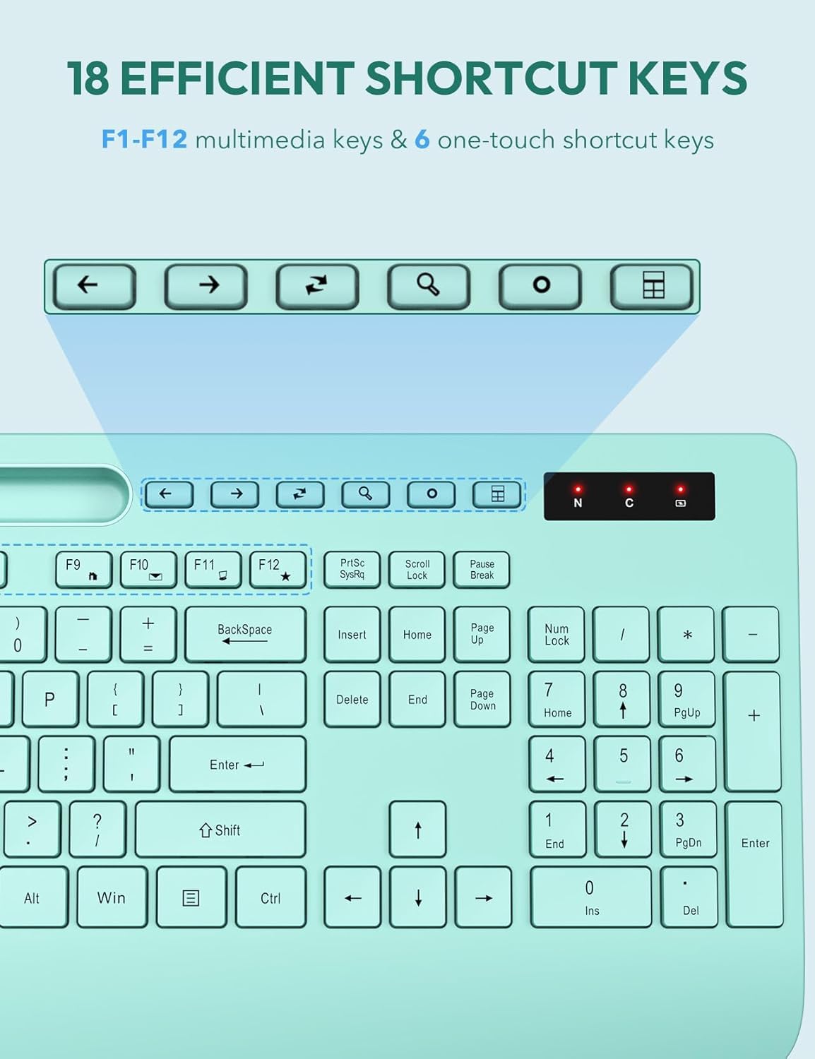 SABLUTE Bezprzewodowa klawiatura i mysz, podpórka pod nadgarstek, uchwyt na telefon, baterie w zestawie, ergonomiczna klawiatura 2,4 G, bez opóźnień, zestaw bezprzewodowy, do komputera, laptopa