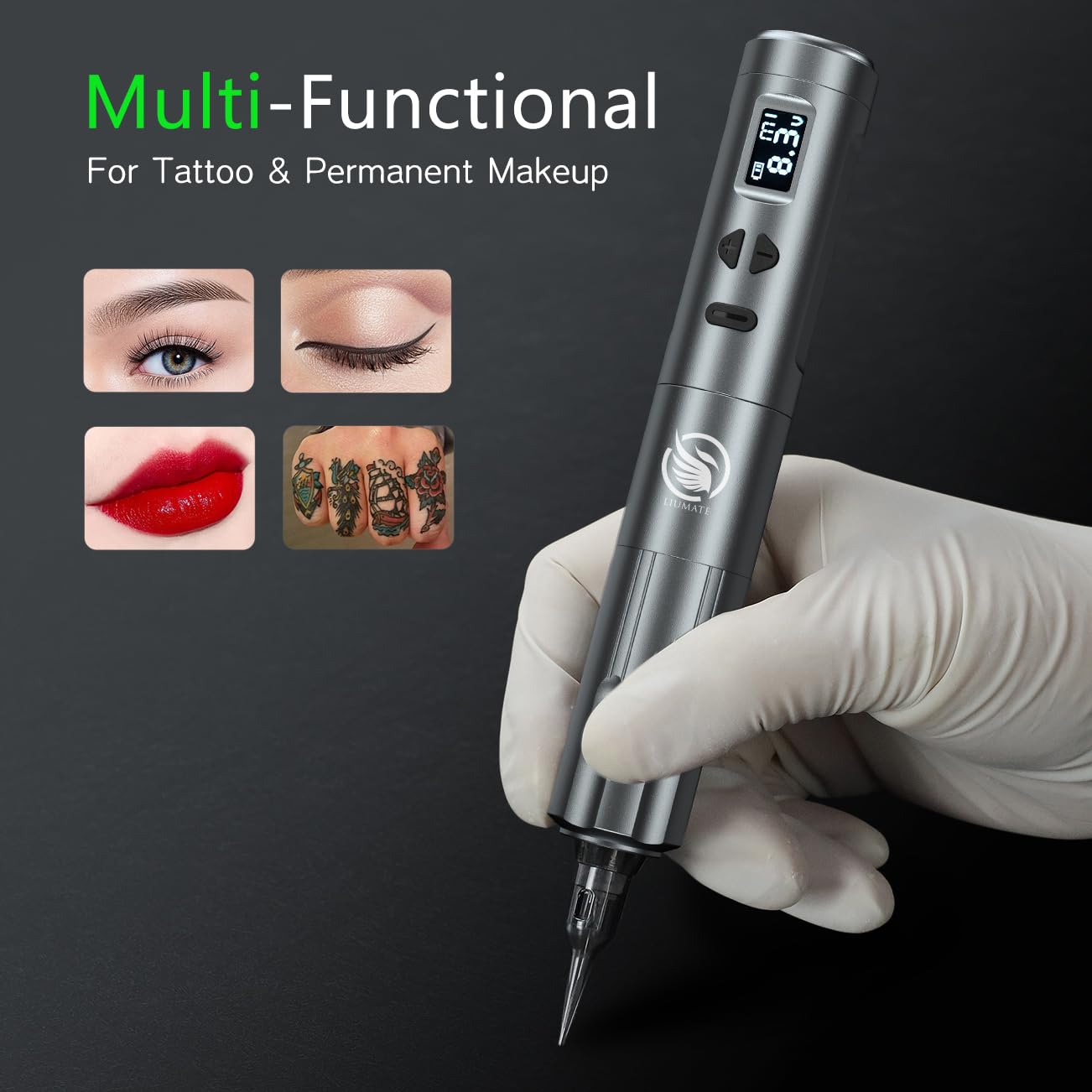 Wireless Permanent Makeup Machine with 2pcs Batteries, máquina de maquillaje permanente con 15pcs Cartridge Needles RCA Adapter for Artists Beginners