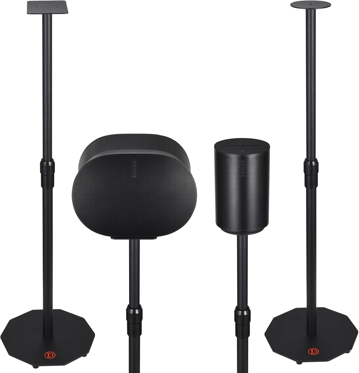 Height Adjustable Speaker Stands Compatible with Sonos Era 100 / Era 300 / Era 100 SL, 25.6"-40.2" Floor Stands with Cable Management, Heavy-Duty Carbon Steel Base, Black (1 Pack)