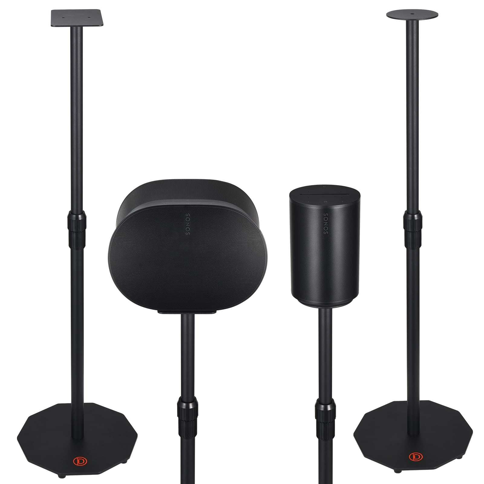 Photo 1 of Height Adjustable Speaker Stands Compatible with Sonos Era 100 / Era 300 / Era 100 SL, 25.6"-40.2" Floor Stands with Cable Management, Heavy-Duty Carbon Steel Base, Black (1 Pack)