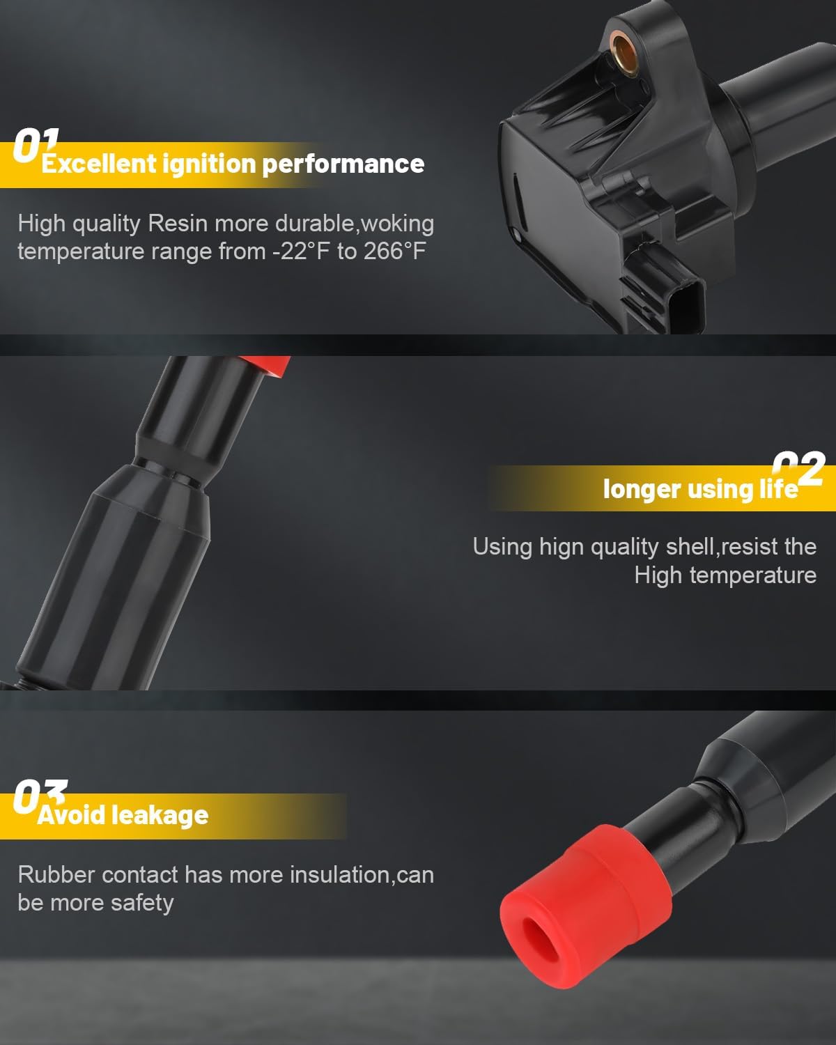 OCPTY Suitable 2007-2008 for Honda Fit 1.5L/L4 Automotive Replacement Ignition Coils 3-Pins #UF581 (Set of 4 Ignition Coils with 4 Iridium Spark Plugs)