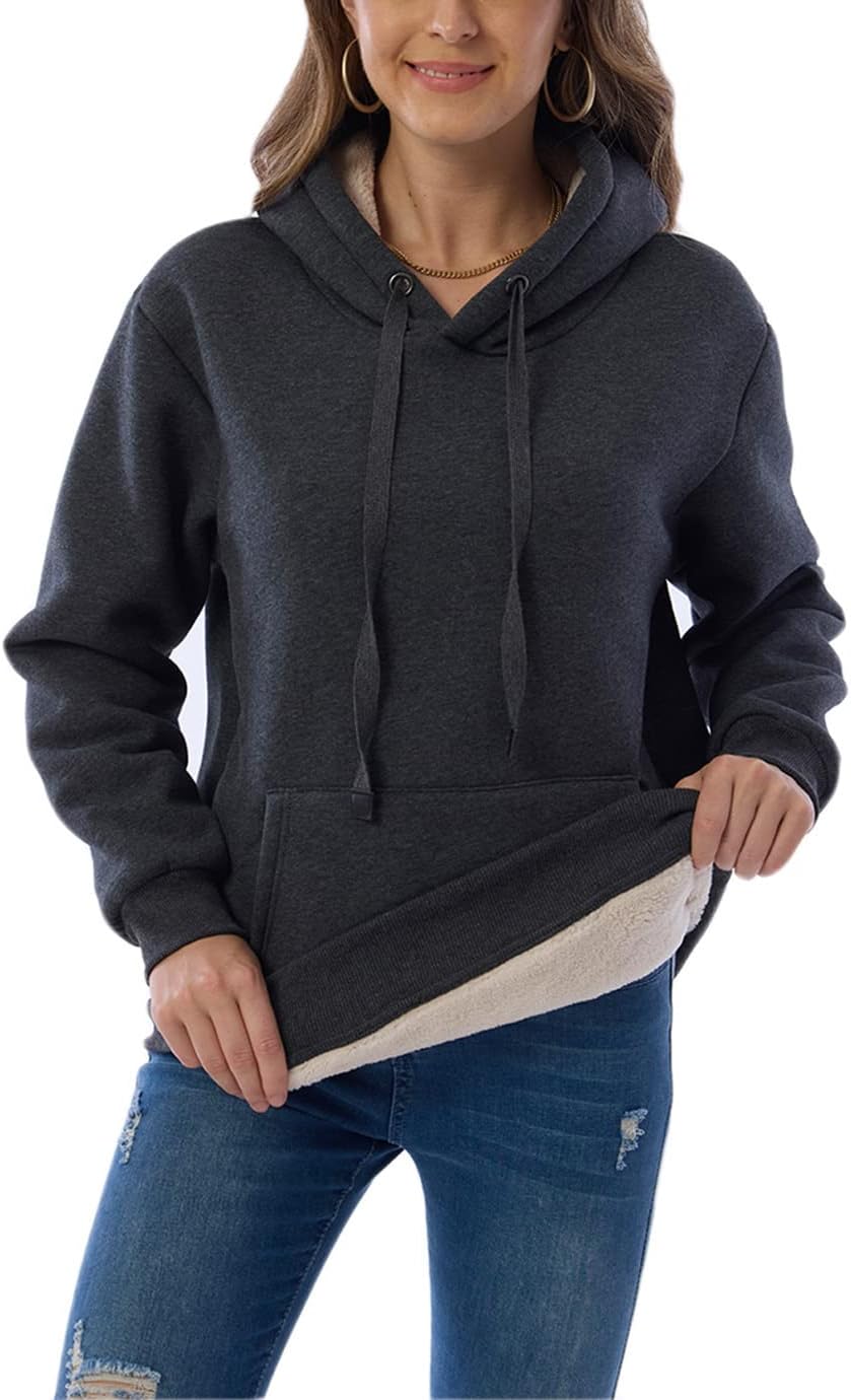 Womens Hooded Sweatshirt Fleece Sherpa Lined Hoodies Winter Causal Loose Fit Pullover - Image 2