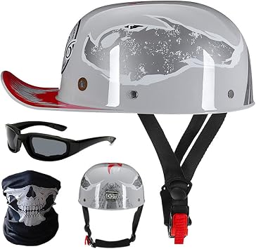 Summer Open Face Helmet, Fashion Baseball Cap Style Light Motorcycle Retro Half Helmet for Men and Women, DOT Approved Scooter Moped Cap Street Cruiser Jet Style Helmet