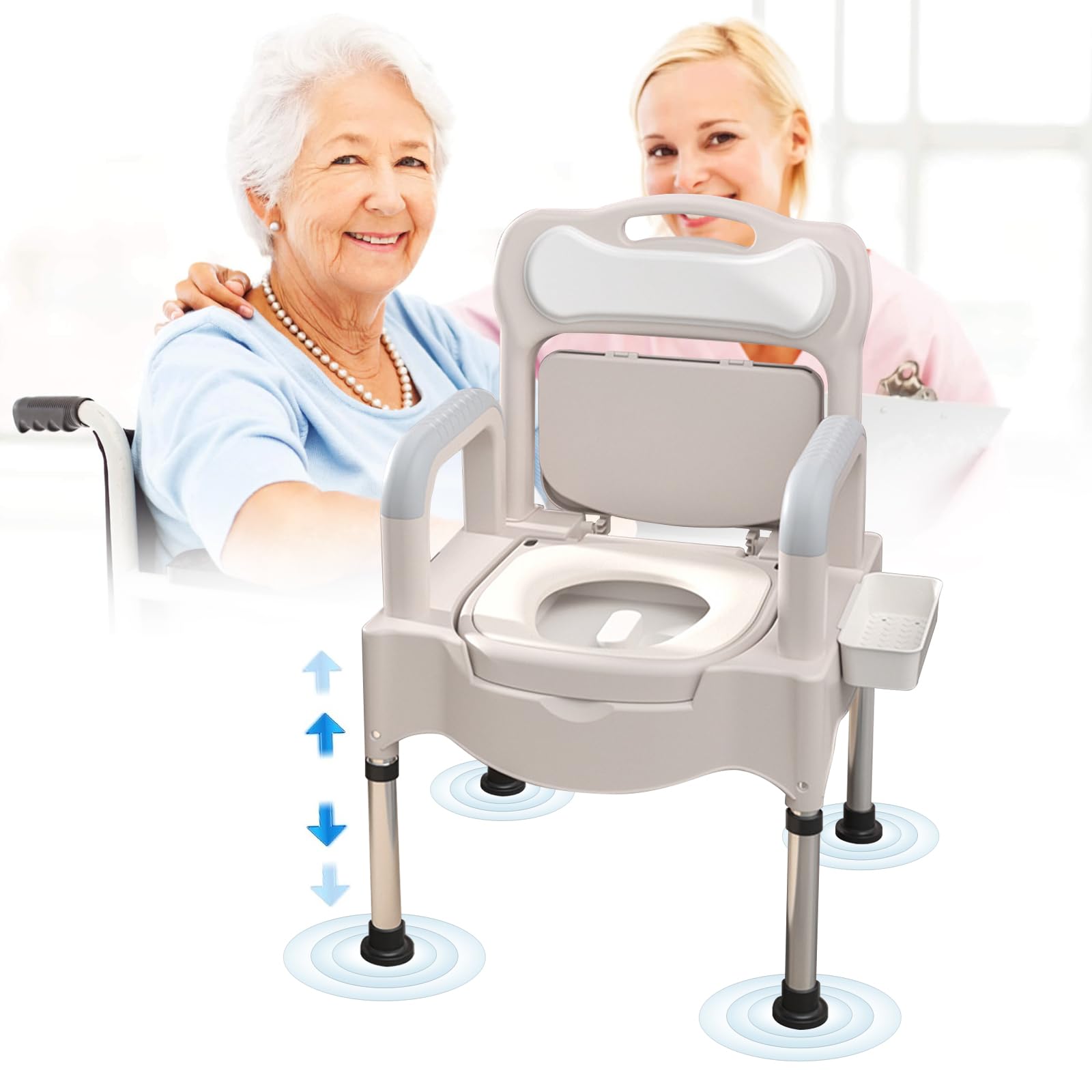 Czxhaery Off White Bedside Commode Upgraded Safety Commode Toilet For Elderly And Disabled Portable Home Bedside Commode Chair Adult Potty Chair For Seniors With Armrests,Bedside Toilet-Supports 660 Lbs (Off White)