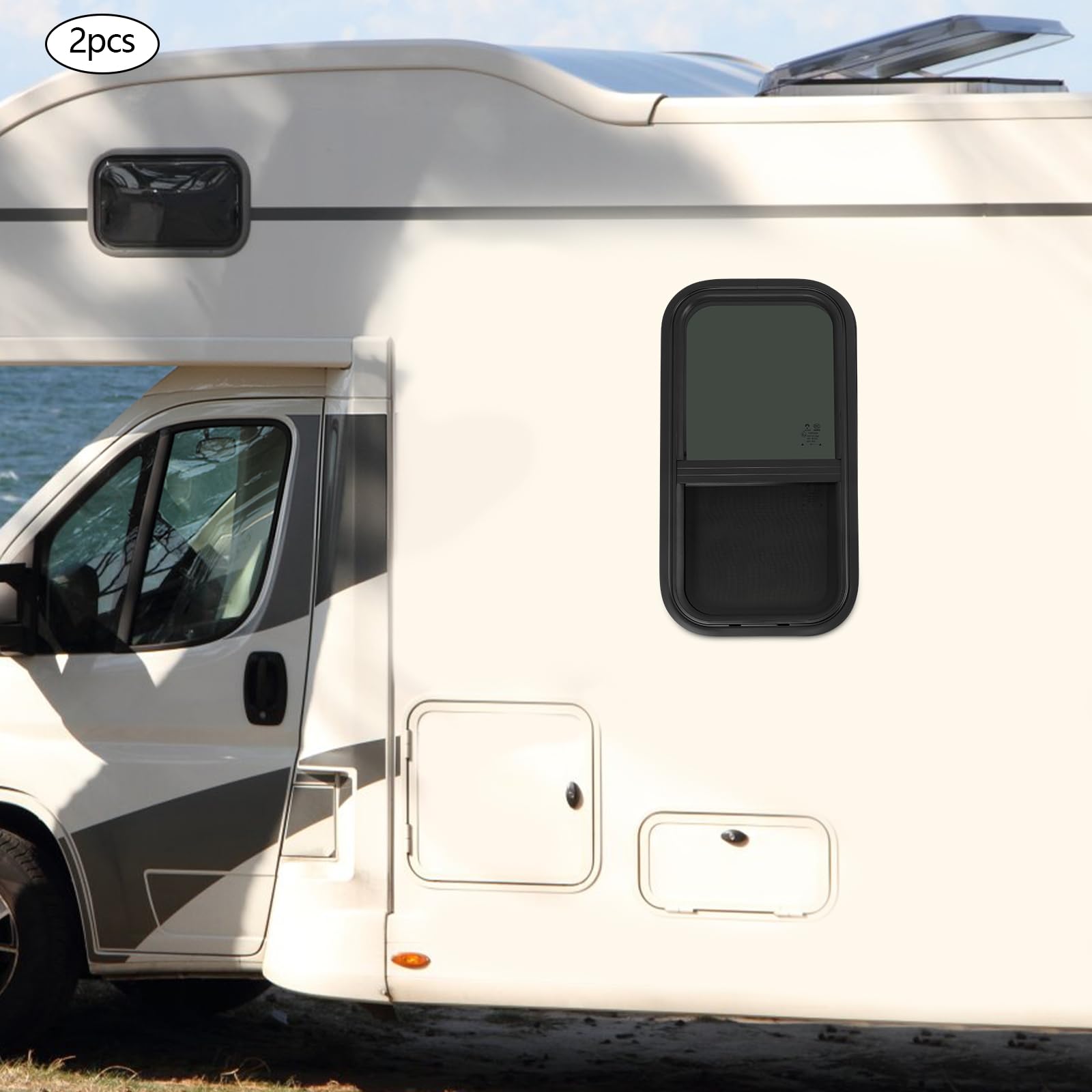 2 Pezzi di Ricambio per Finestre RV | Finestra Scorrevolmente Verticale | Finestra per Camper RV | Finestre per Camper con Anelli di Rifinitura Rettangolari, Protezione Solare e Zanzariera