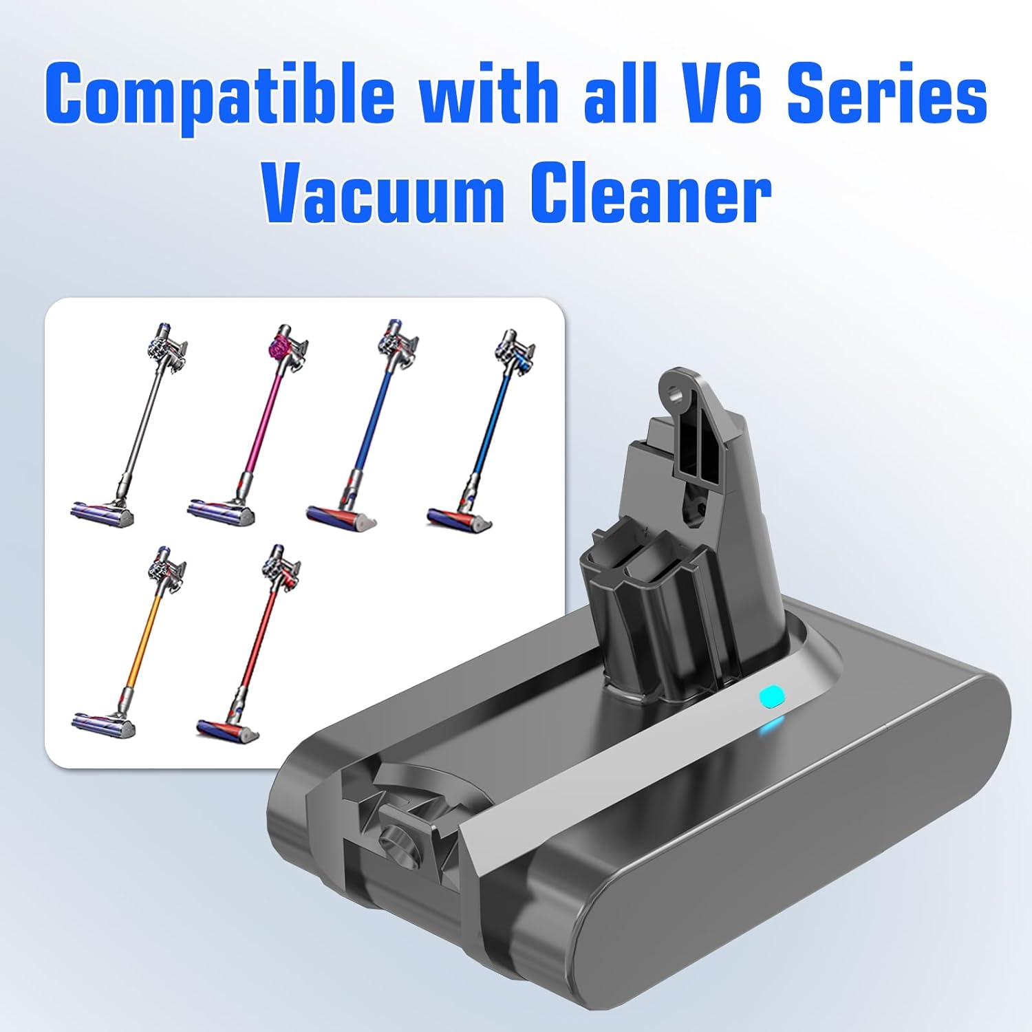 6.0Ah 21.6V Replacement for V6 Battery Compatible with V6 Animal Absolute Motorhead Fluffy DC58 DC59 DC61 DC62 DC72 DC74 SV03 SV04 SV05 SV06 SV07 SV09 Vacuum Cleaner(Gray)