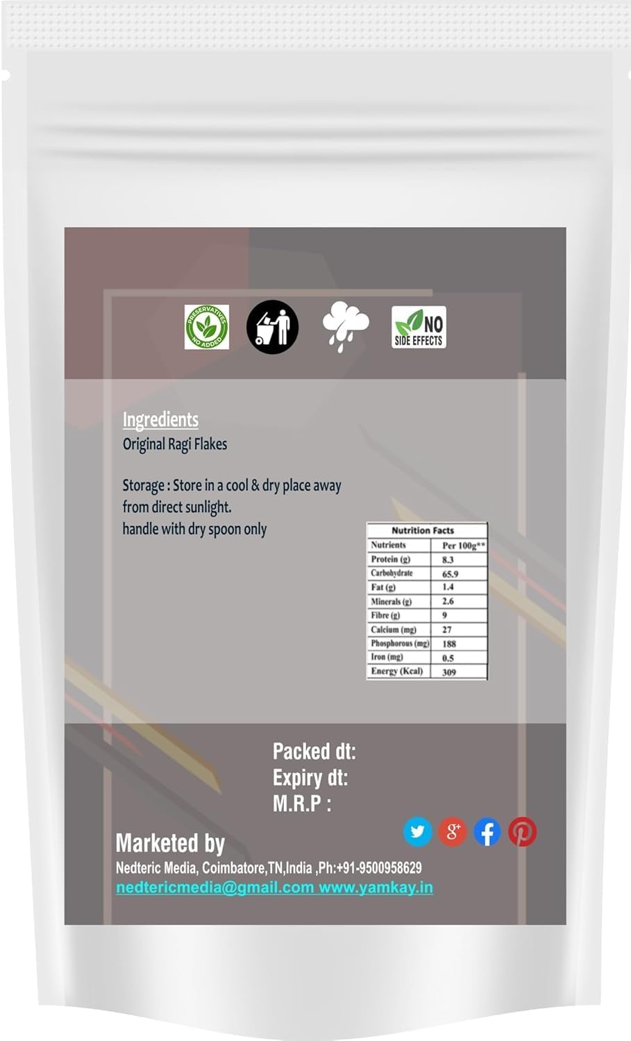 Yamkay Original Ragi Flakes -Sugar Free | Finger Millet | Healthy Breakfast Millet | Gluten-Free | High-Fibre Food (700 GM, Ragi Flakes)