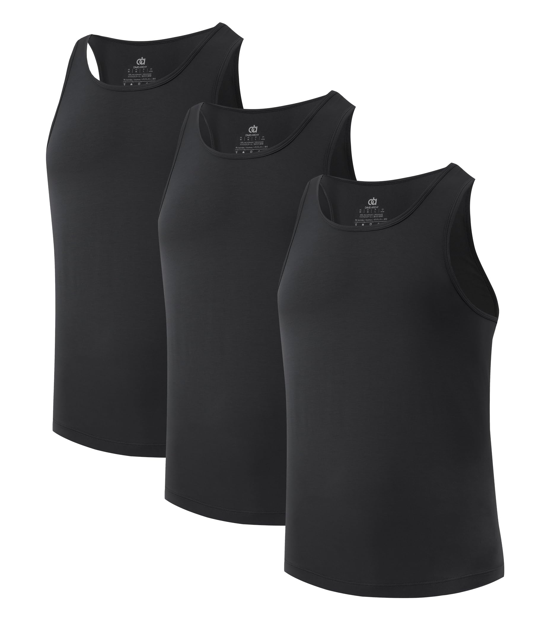 DAVID ARCHY Men's Ultra Soft Micro Modal Tank Top Undershirts, 3 Pack