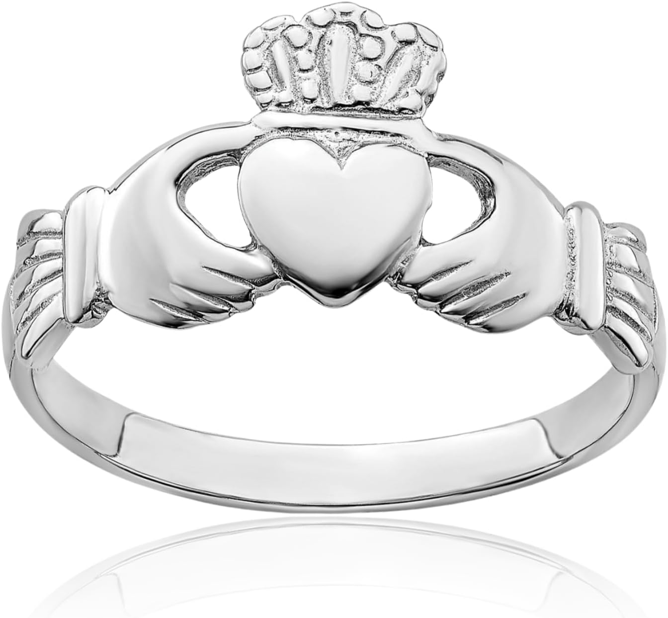 IceCarats 14K Solid White Gold 2.2mm Slim Heart Celtic Claddagh Band Ring Polished